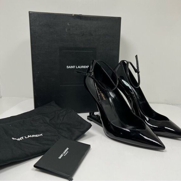 SAINT LAURENT Patent Opyum Appelle Moi Ankle Strap Pump 40 Black - Picture 1 of 13